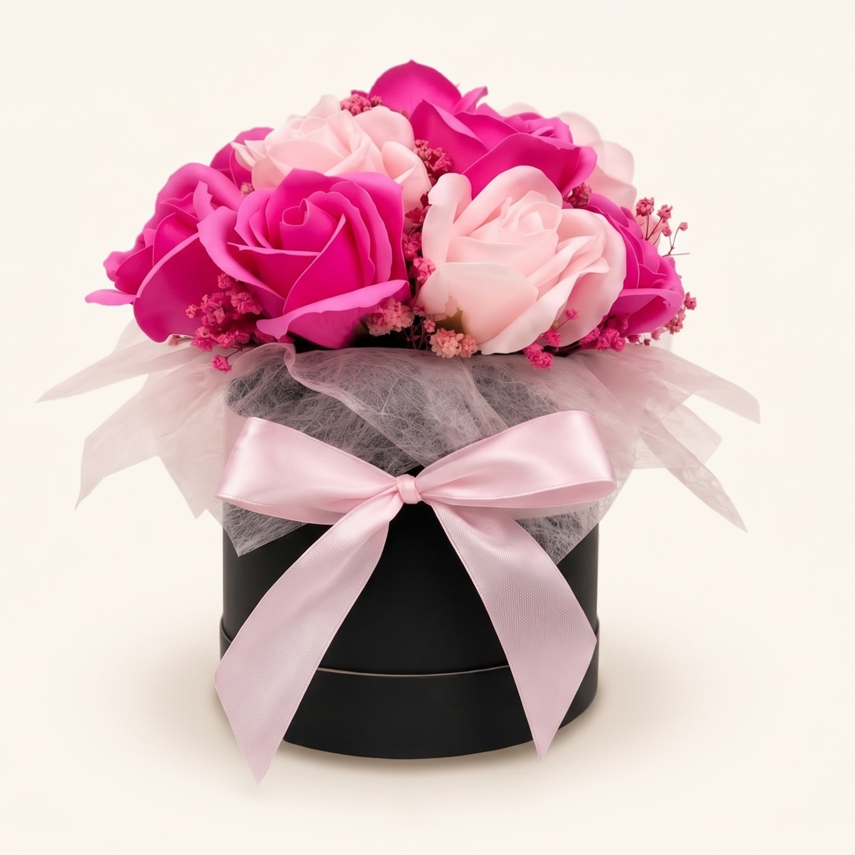 Flowerbox z kwiatów mydlanych różowy