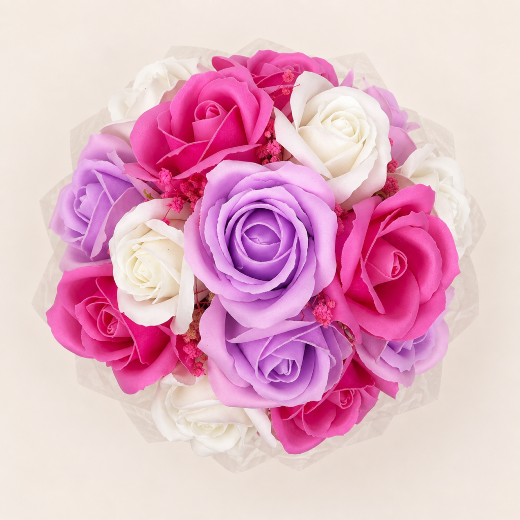 Flowerbox z kwiatów mydlanych pastelowy