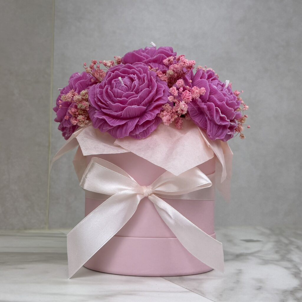 Flowerbox ze świec sojowych różowy