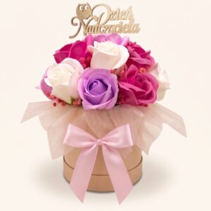 Pastelowy Flowerbox z Róż Mydlanych na Dzień Nauczyciela