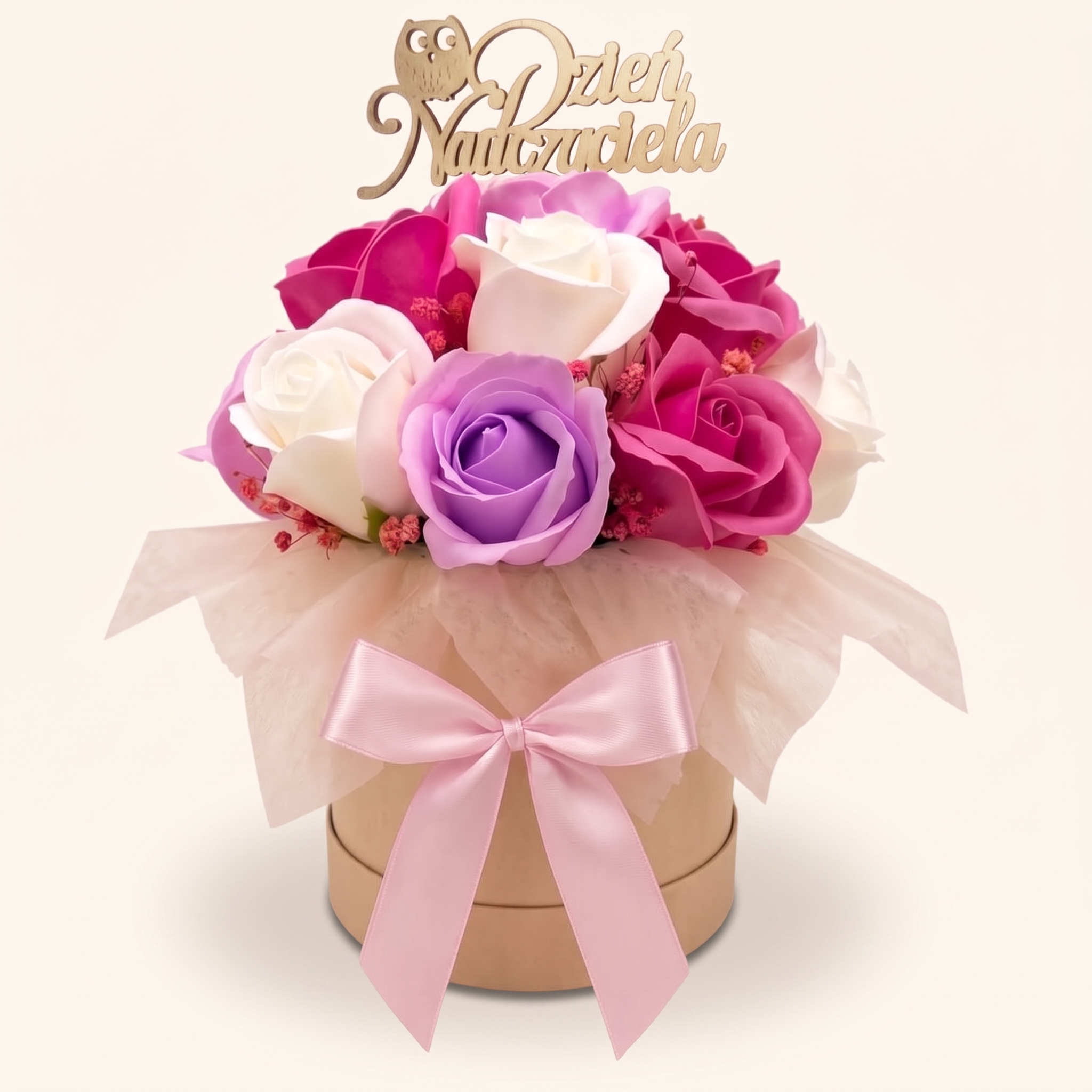 Pastelowy Flowerbox z Róż Mydlanych na Dzień Nauczyciela