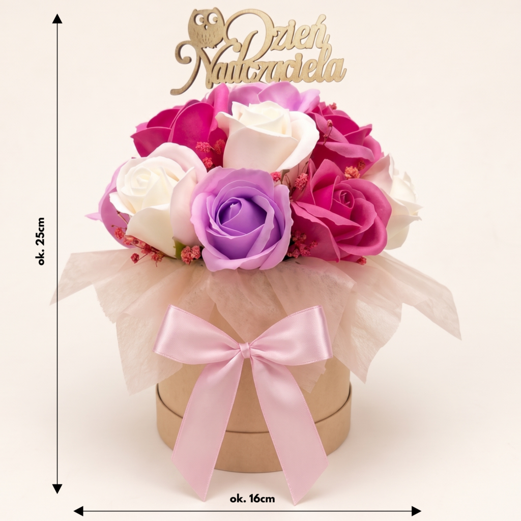 Pastelowy Flowerbox z Róż Mydlanych na Dzień Nauczyciela
